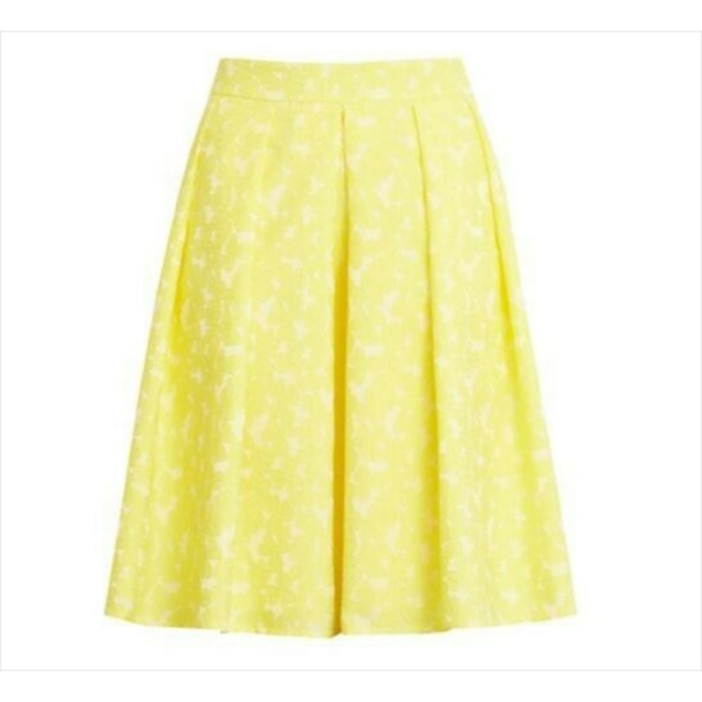HALOGEN X ATLANTIC-PACIFIC NEW Jacquard Pleat Skirt Yellow Light XL